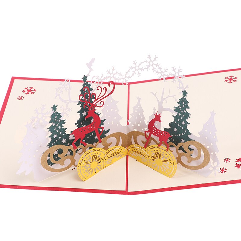 3d pop-up lykønskningskort postkort til juledag fest dekoration julemanden jul hjorte lykønskningskort