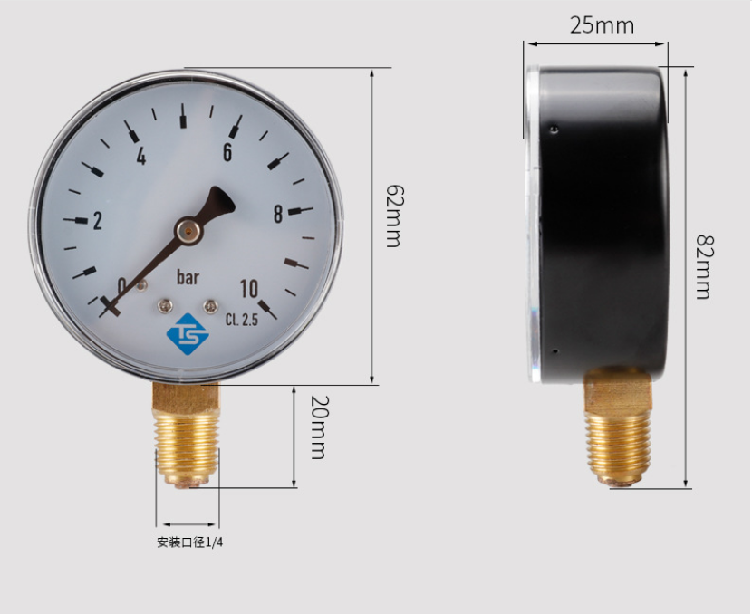 60mm 1/4NPT 0-10bar promieniowy barometr próżniowy miernik hydrauliczny miernik ciśnienia wody w płynie miernik średnicy dla sprężarki powietrza