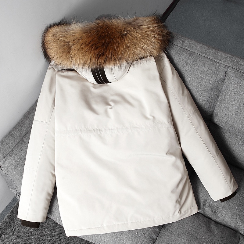 -30 Degree Couple Winter Down Jacket Men White Duck Down Parkas Coat Mid-length Large Fur Collar Down Thicken Coat Snow Overcoat