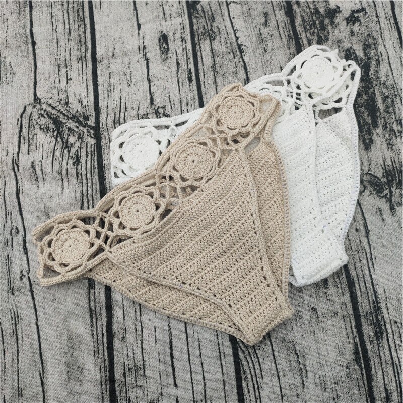 Hecho a mano Crochet flor shorts inferior Sexy mujeres Bikini bañadores cortos de natación