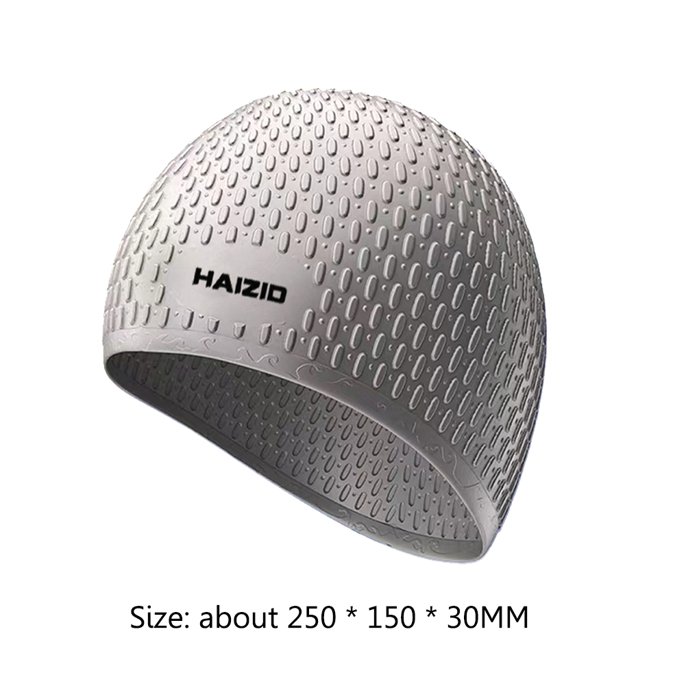 Gorros de natación de silicona impermeables para hombres y mujeres, protección elástica para los oídos, pelo largo, deportes, piscina, gorro de baño de talla grande: Grey with logo