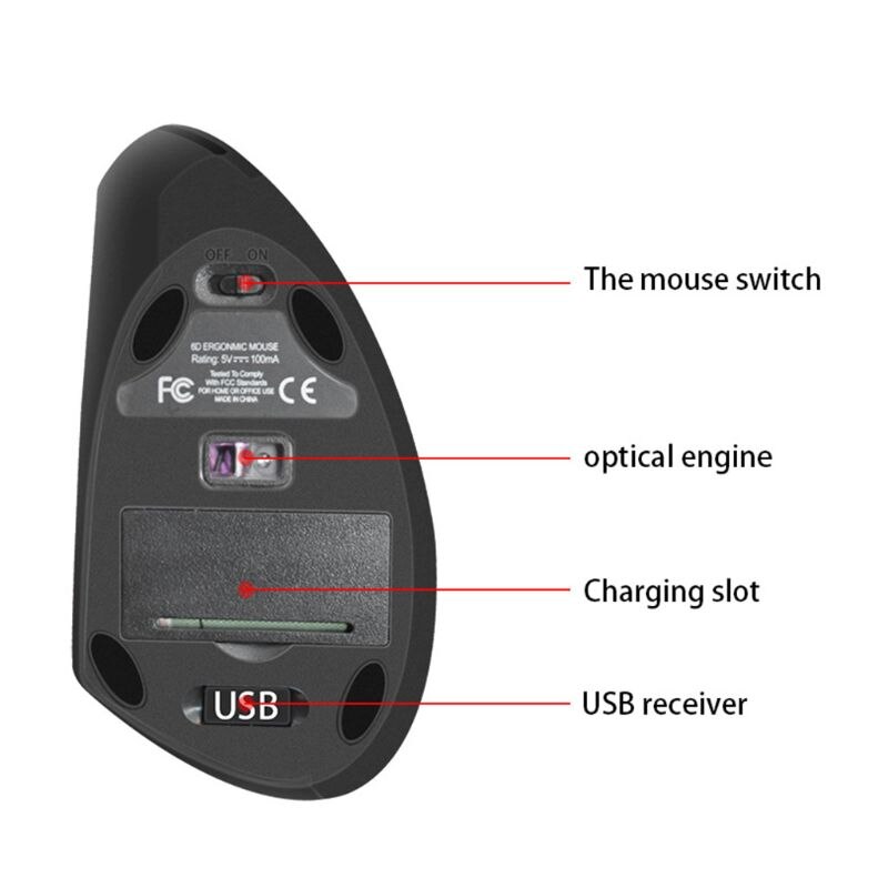 Left-Handed Mouse Rechargeable Ergonomic Vertical Mice with USB Receiver for Laptop Computer PC Desktop &amp;