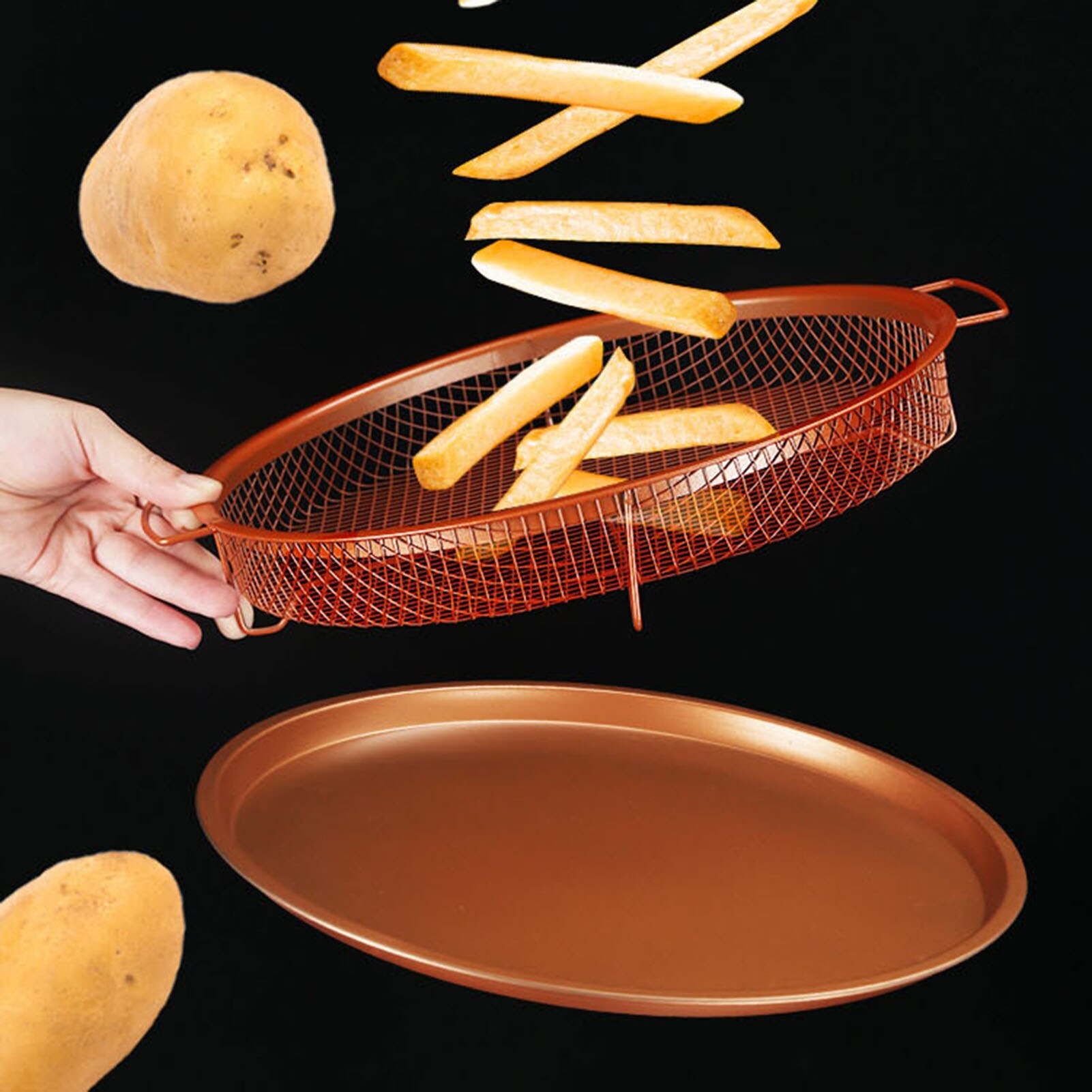 Mesh Baking Tray Non-Stick Round Baking Pan Air F ryer Basket Microwave Oven Copper Baking Tray BBQ Crisper Tray Baking Tools