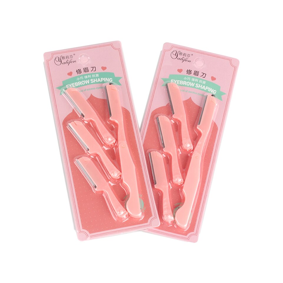 4Pcs/Set Eyebrow Shaper Pink Facial Eyebrow Trimmer Women Grooming Shaver Shaping Safe Razor Facial Hair Remover Scissors