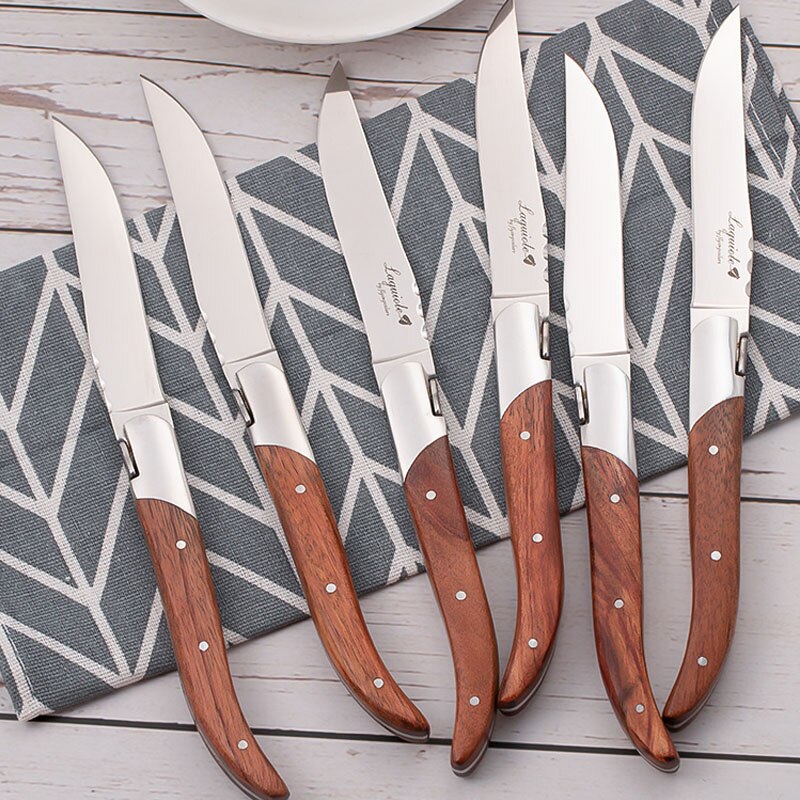 Coltelli da bistecca stile Laguiole da 8.25 ''coltelli da pranzo in legno di rosa posate giapponesi set di stoviglie in legno ristorante di natale 2/4/6/8/10pcs