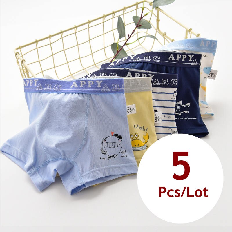 5 st/pack tonårstrosor barnunderkläder för barn shorts i ren bomull trosa tecknade kalsonger boxershorts för pojkar: 3t