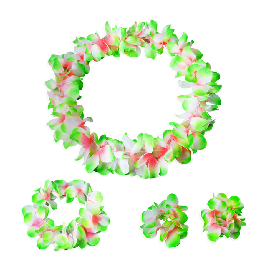 4 stk/sett sommer hawaii blomsterkjede hawaii blomst pannebånd armbånd leis hawaii kranser strandfest dekorasjon: Stil 3 no14