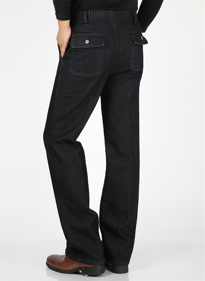 Heren winter worm fleece jeans vader hoge elastische taille fluwelen casual rechte plus size denim broek: Zwart 206 / 4xl