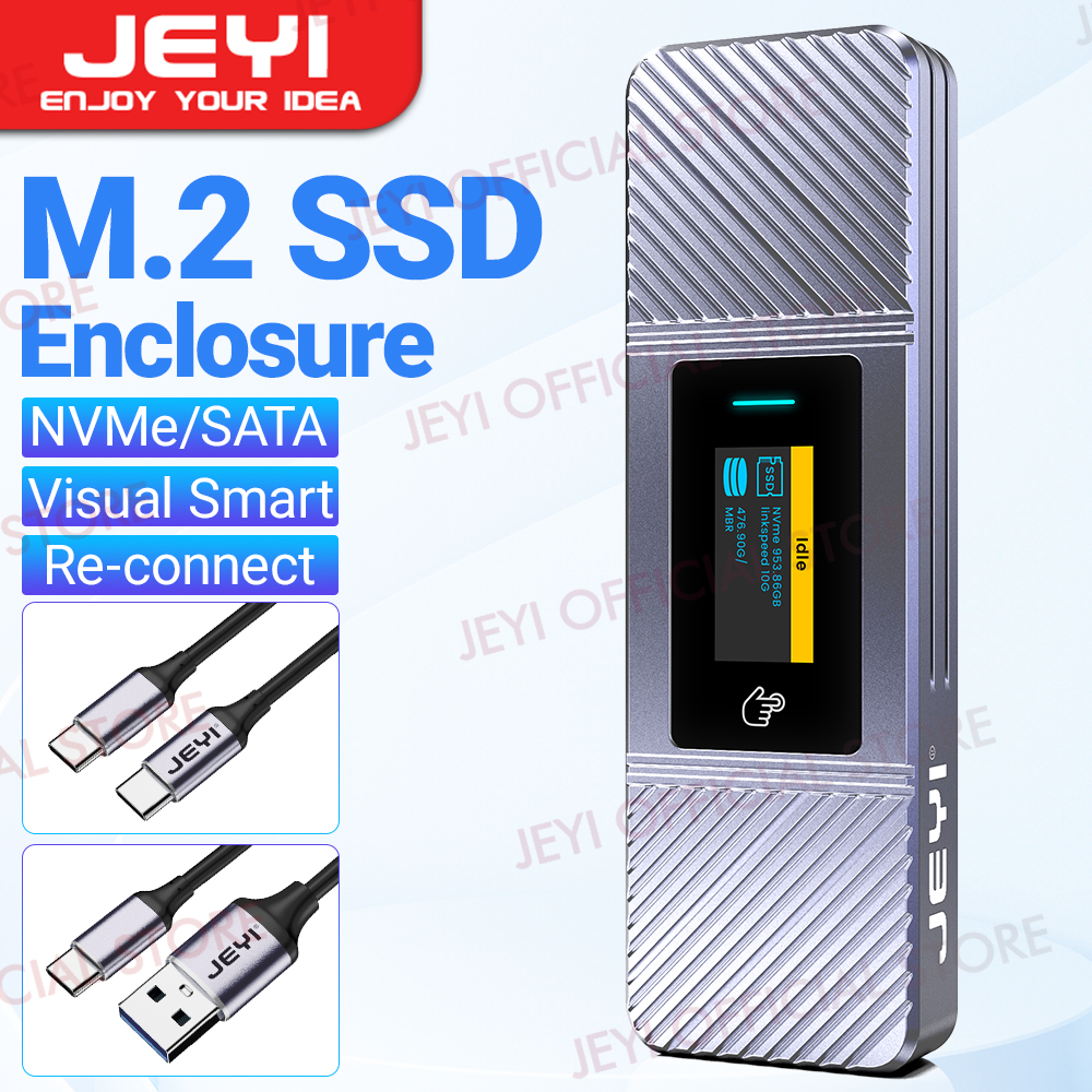 Obudowa JEYI Visual Smart M.2 NVMe NGFF SSD, obsługuje ochronę przed zapisem 5s, ponowne podłączenie 3s, USB 3.2 Gen2 10 Gb/s, wykończenie UASP: Srebrny
