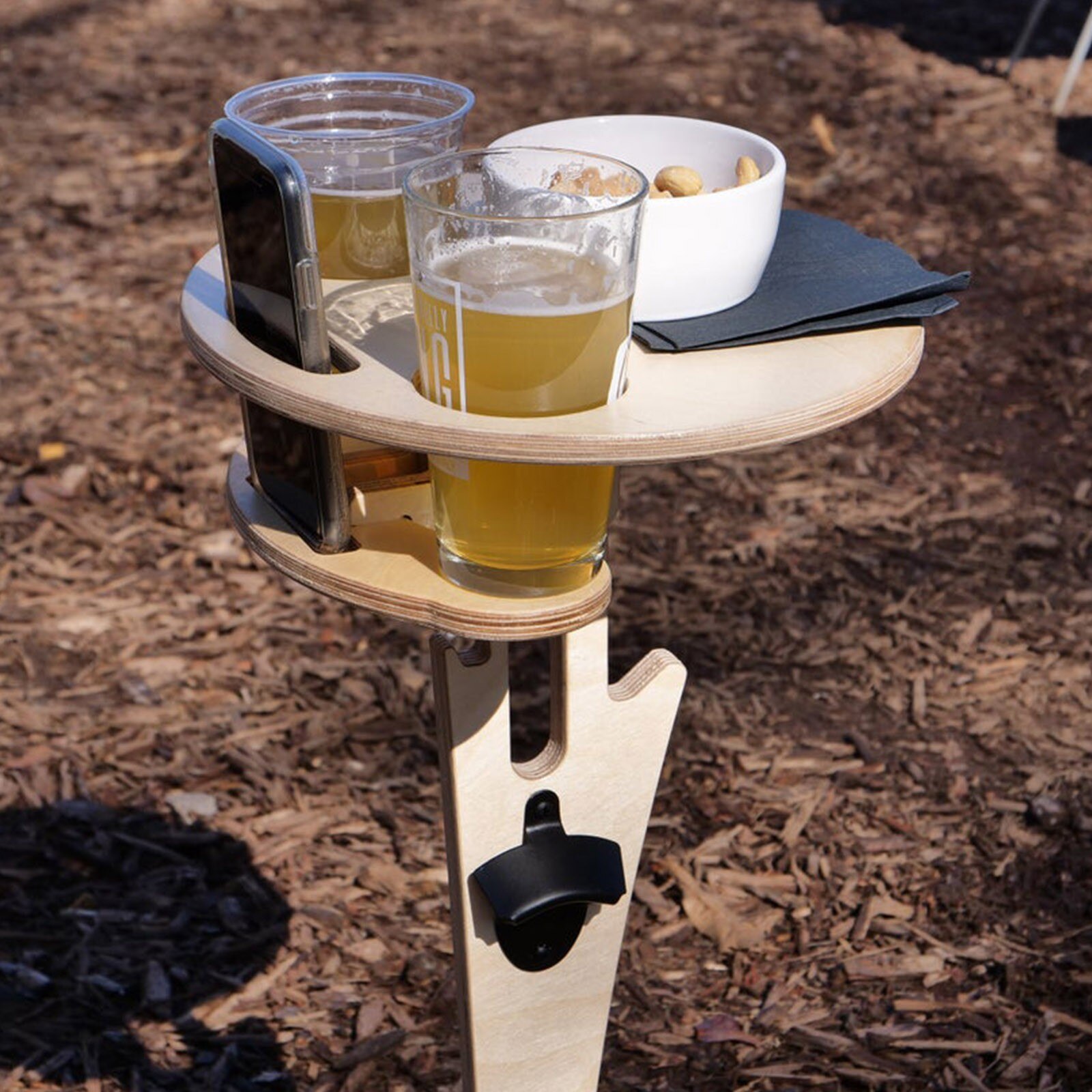 Collapsible Wooden Beer Table Round Desktop Portable Picnic Table Beer Racks For Outdoor Picnic Camping Party Wine Holders