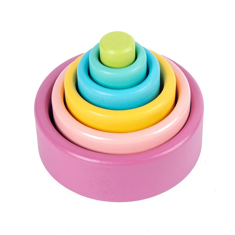 Montessori Wooden Rainbow Block Colorful Wooden Toys Matching Rainbow Stacker Learning Educational Counting Toy: NO 12