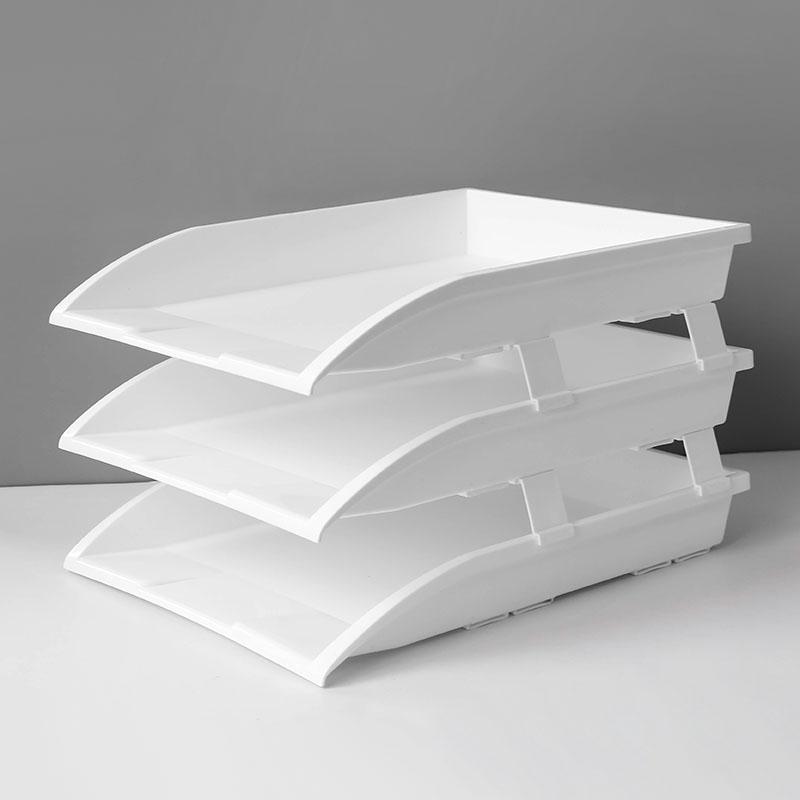 Multifunctional Storage Box Office Supplies Can Be Stacked File Storage Box File Sorting Storage Box Student Stationery Rack: White-3 layers