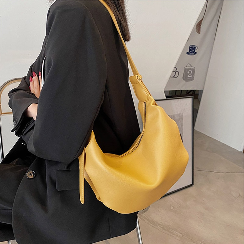Luxus-handtasche aus pu-leder für damen, Käufer, einfarbig, großes fassungsvermöGen, schulterförmig, tellerförmig