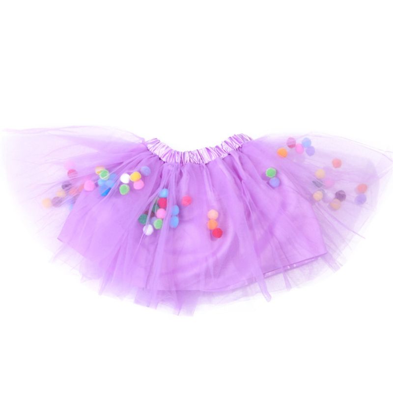Kids Meisjes Ballet Gelaagde Fluffy Tulle Tutu Rok Met Regenboog Pom Pom Bladerdeeg Bal Meisje Tutu Rok Kids Kleding Prinses kleding: Paars