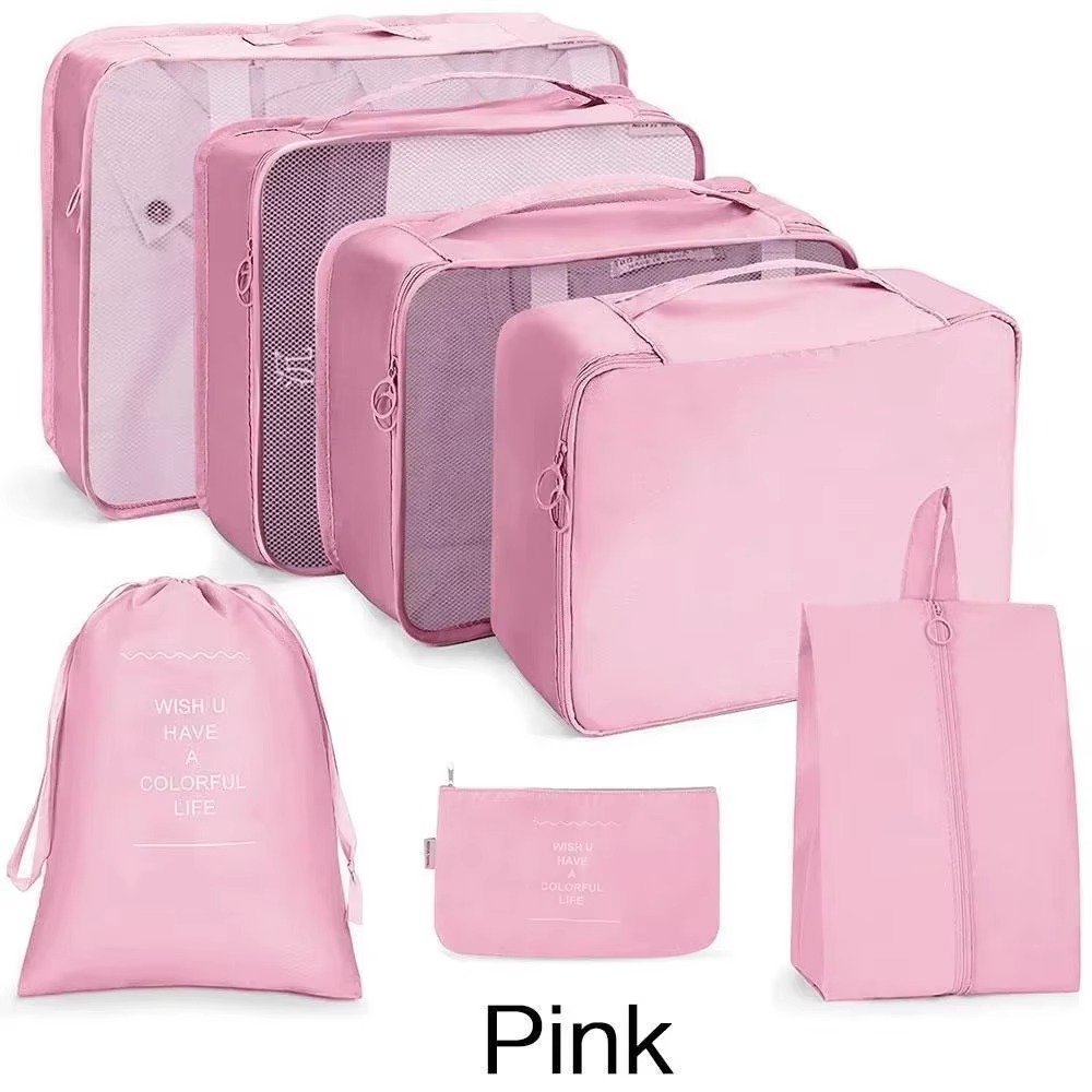 6Pcs/Set Travel Luggage Cubes Set - Foldable Storage Bags for Clothes, Shoes, Underwear, and Accessories, Suitcase Organizer: beige white