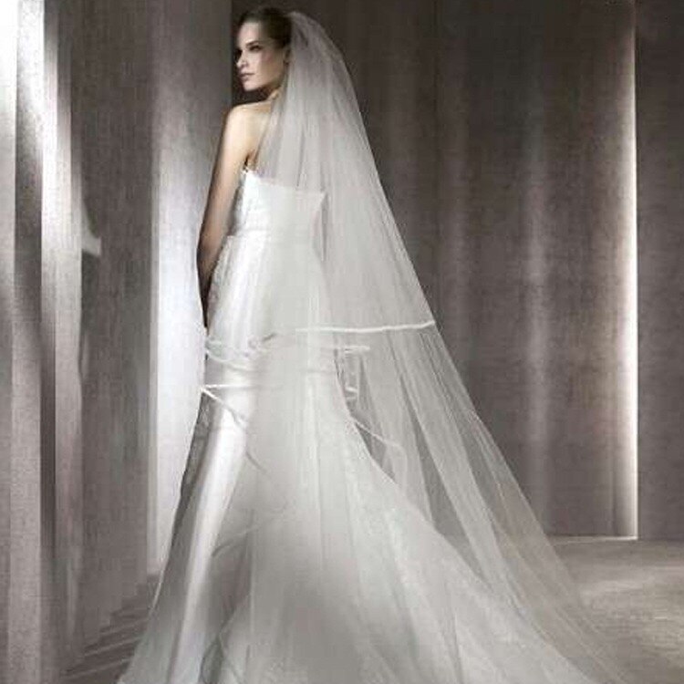 3 M Kathedrale Hochzeit Schleier 2 Layeres Lange Braut Schleier Mit Kamm-Band-Rand Frau Heiraten Neue Zubehör