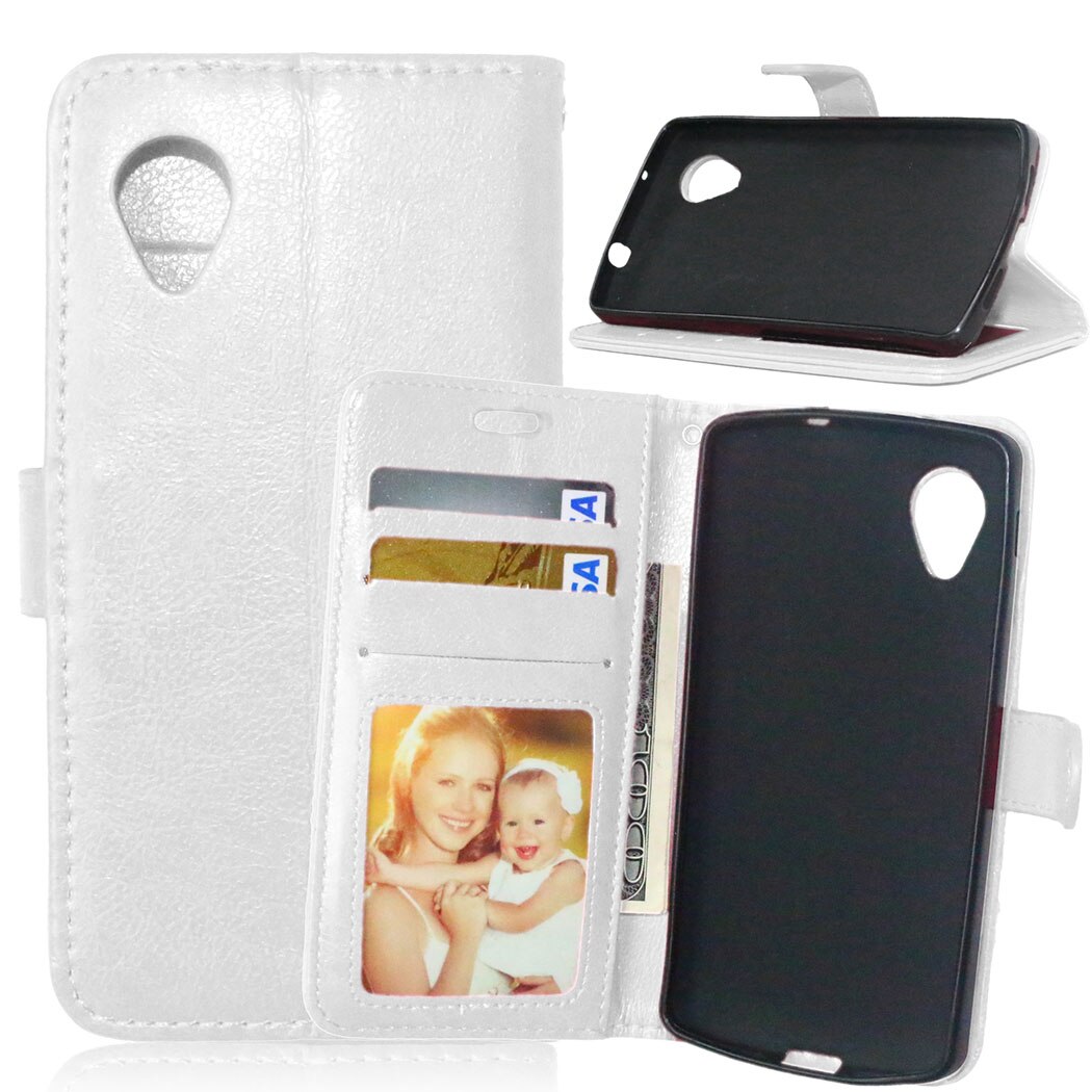 Étui en cuir Style portefeuille rétro avec porte-cartes, pour LG Google Nexus 5 E980 D821 D820: White