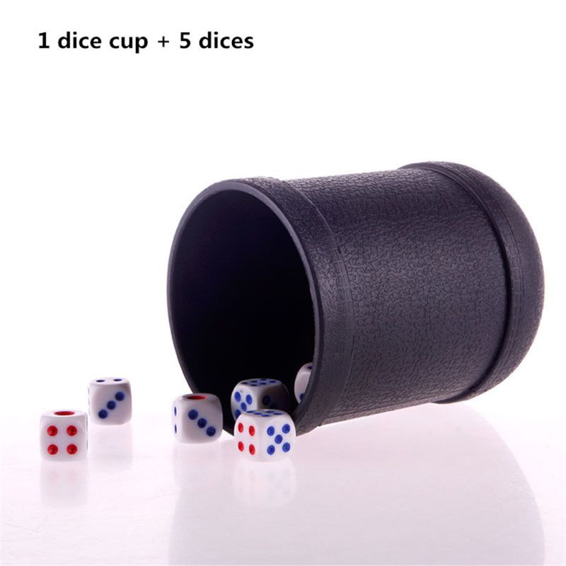 Black PVC Dice Cup Board Game KTV Pub Night Club Casino Party Game Gambling Dice Box with 5 Dices