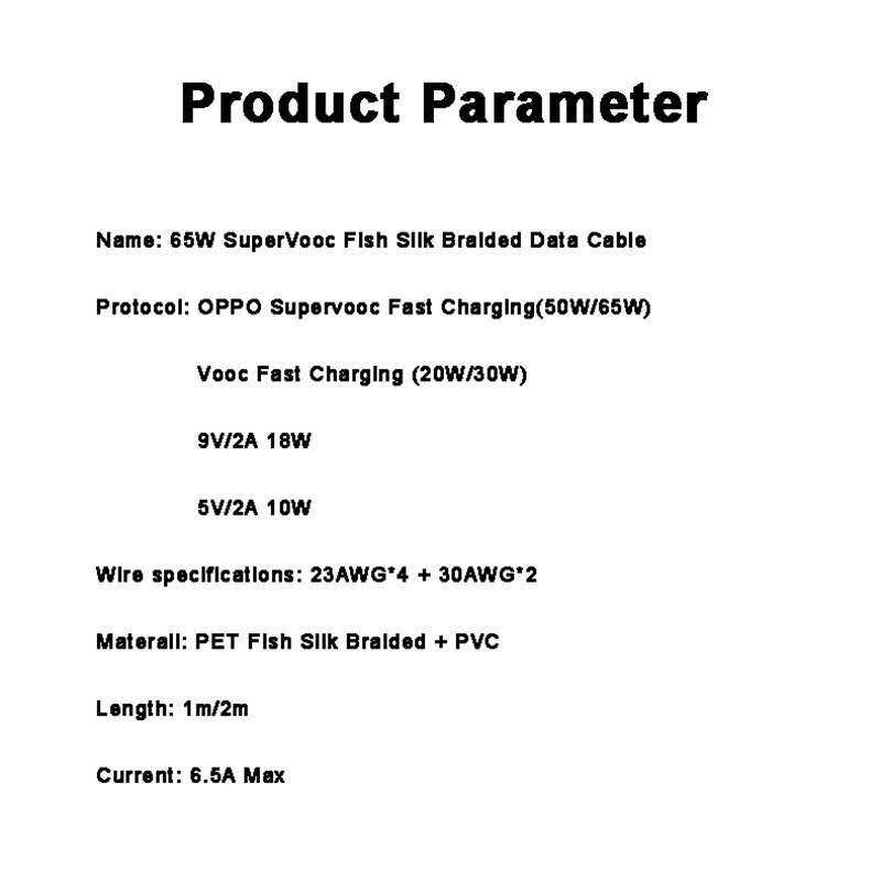 6.5A Supervooc Snelle Opladen Gevlochten Type-C Datakabel Voor Oppo Vinden X2 Pro Reno 4 Ace Realme Oneplus nord 8 Pro 8T 7 Pro 7T 65W