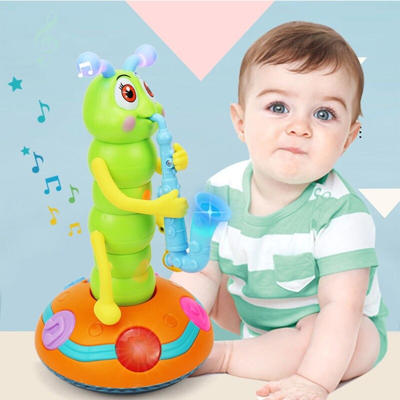 Saxofón de baile de oruga, Juguete musical eléctrico divertido con linternas LED, XX9E