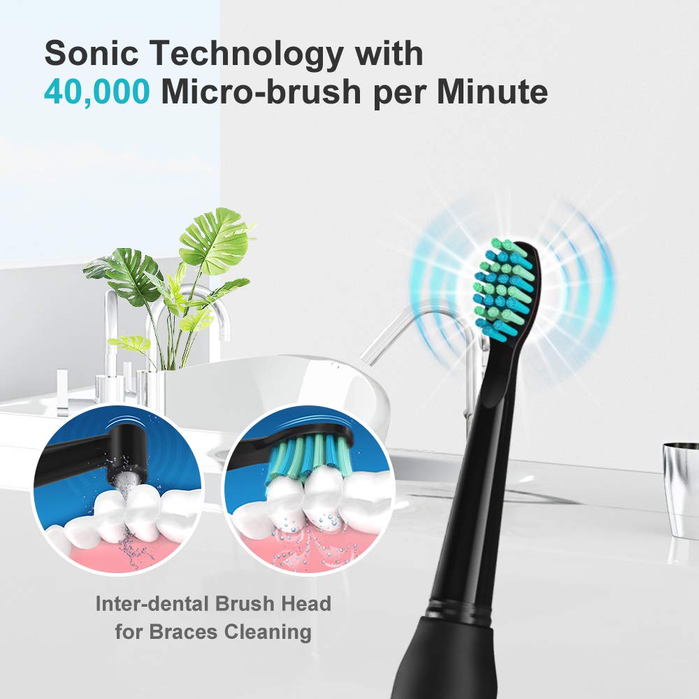 Fairywill Ultrasonic Automatic Electric Toothbrush Timer 5 Modes Rechargeable Toothbrush USB Fast Charging with 3 Brush Heads