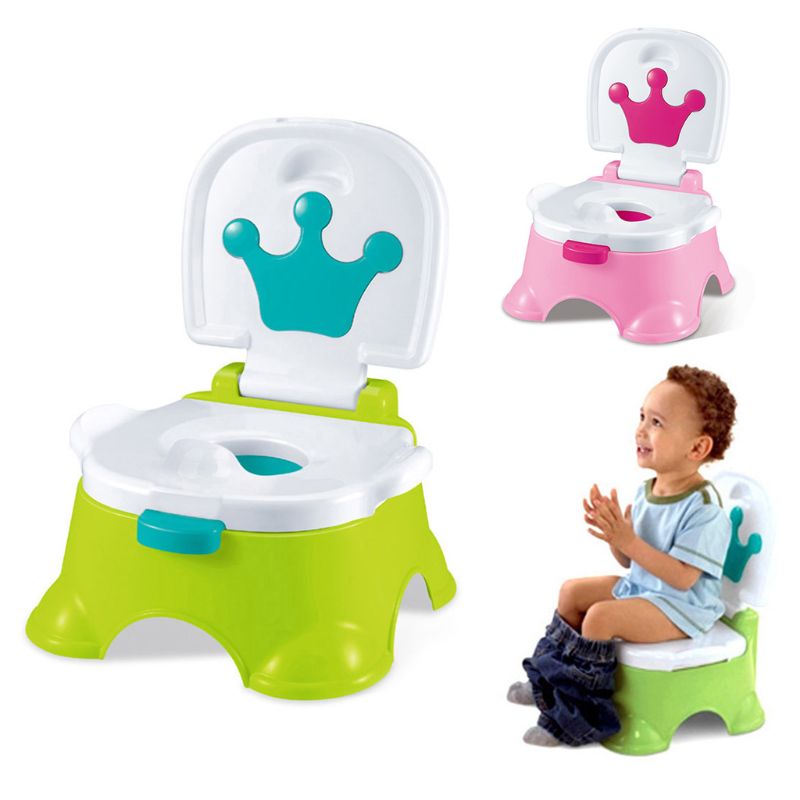 Childrens Boys Girls Toilet Seat Cute Cartoon Crown Multifunction Training Learning Potty with Footstool Infants Kids Foldable O