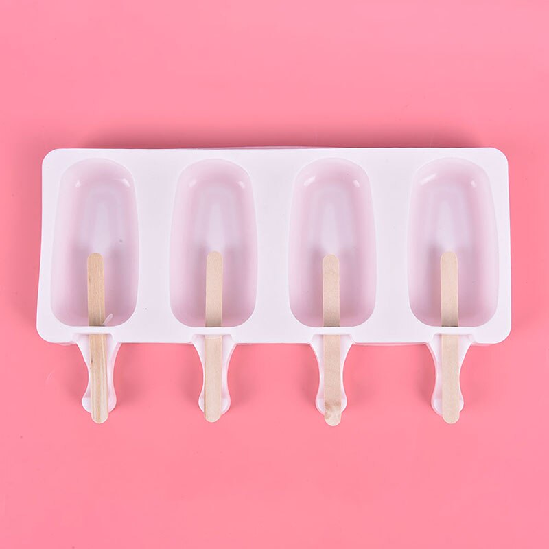 4 Cell Frozen Ice Cube Molds Popsicle Maker DIY Homemade Freezer Lolly Mould With Free Sticks