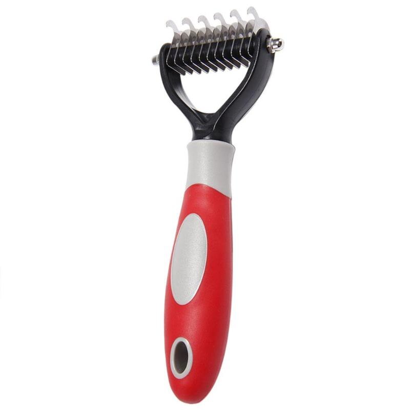 Pet Hond Kat Ontharing Borstel Kam Vergieten Hark Bont Knot Grooming Tool Trimmer Kam voor Katten Honden Borstel: Rood