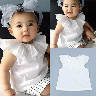 One Piece T-shirt Newborn Baby Girls Summer Kids Toddler Clothing Solid White Cotton Clothes