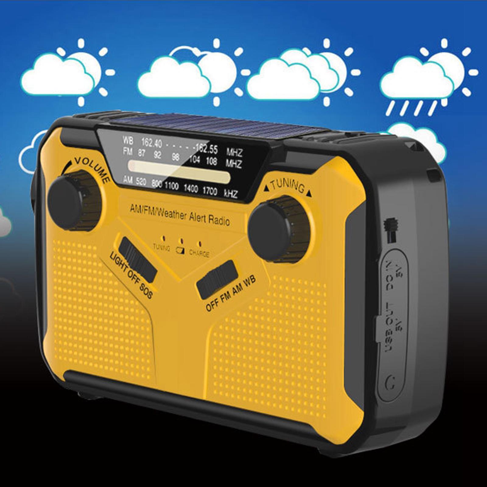 Emergency Radio Noaa Weather Alert 4-Way Powered ,LED Flashlight ,USB Input Interface Reading Lamping Wind up Lightweight