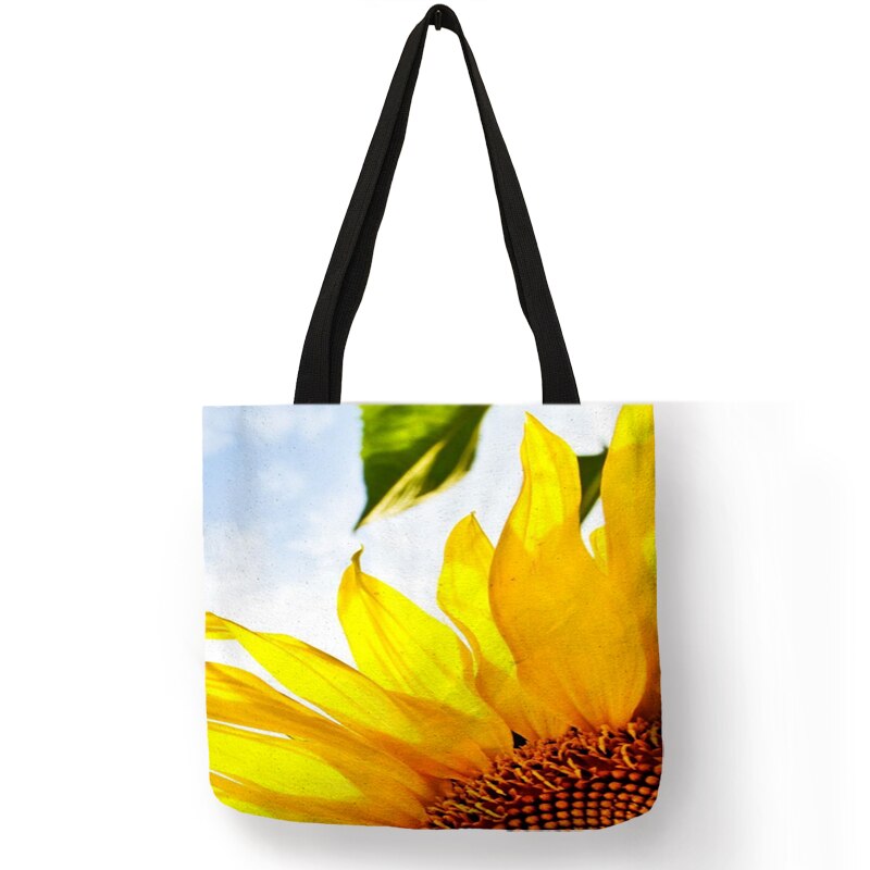Opvouwbare Herbruikbare Boodschappentassen Voor Vrouwen Mooie Zonnebloem Print Linnen Tote Bag Student School Reizen Schoudertassen Pouch: 004
