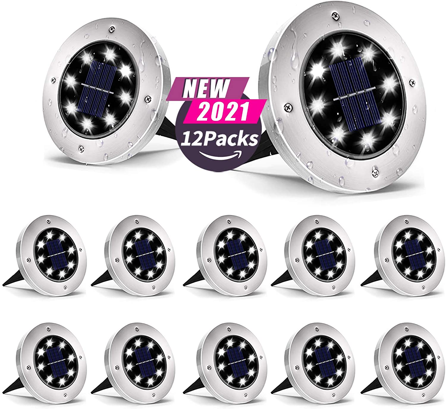 12Pack Solar Powered Ground Light Waterproof Garden Pathway Deck Lights With 8/12/16/20 LEDs Solar Lamp for Yard Driveway Lawn