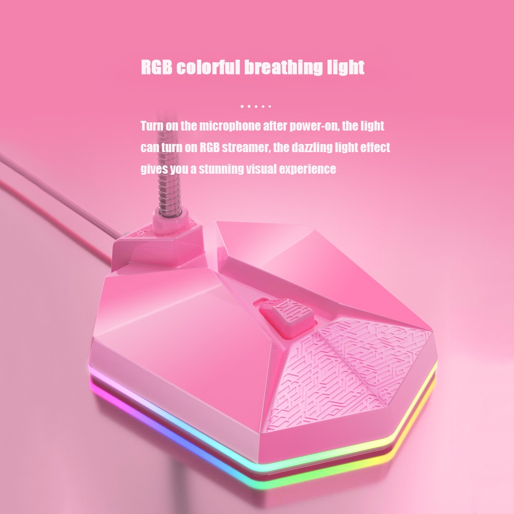 Pink USB Microphone Free Drive HD Sound Card Noise Reduction RGB Light-emitting Gaming Mike For Computer Gamer