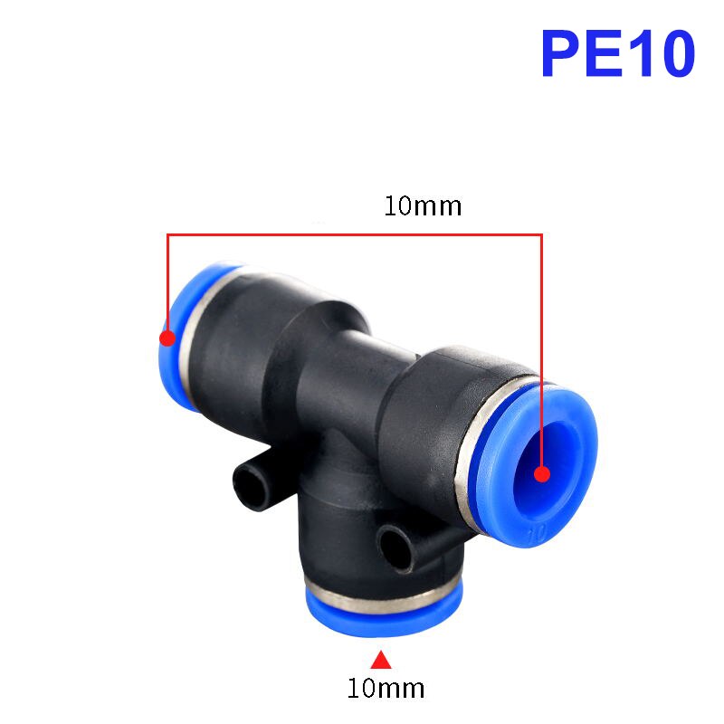 3 Way T shaped Tee Pneumatic PE 4mm to 16mm OD Hose Tube Push In Air Gas Fitting Quick Fittings Connector Adapters: PE10