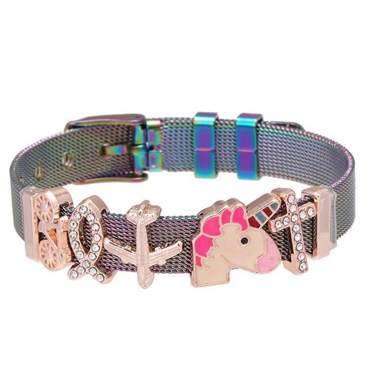 Dubbele kleur roestvrijstalen mesh armband diy eenhoorn bedel voor vrouwen heren armband sieraden verjaardag direct: Bxg 20424-15