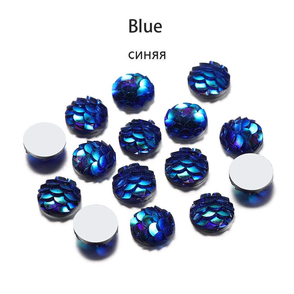 50Pcs 8mm Fish Scale Cabochons Flat Back Mermaid Resin Cabochon For Diy Jewelry Making Finding Supplies Accessories Bracelets: Blue