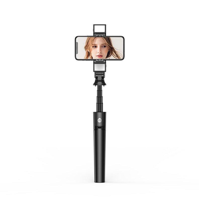 Treppiede senza fili Bluetooth Selfie Stick con otturatore luce di riempimento iPhone Huawei Samsung Android treppiede Mobile Selfie Stick otturatore: Black With 2 lights