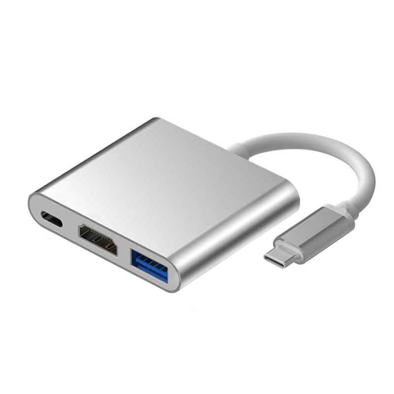 USB-C Hub to HDMI 4K - 3-in-1 Adapter with USB 3.0 for MacBook, Chromebook, Samsung: Silver