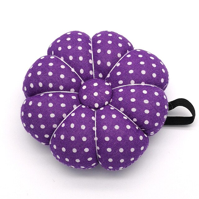 Pumpkin Shape Sewing Pin Cushion Holder Cotton Fabric Button Wrist Strap For Cross Stitch Sewing Safety Pin Cushion Accessories: Purple