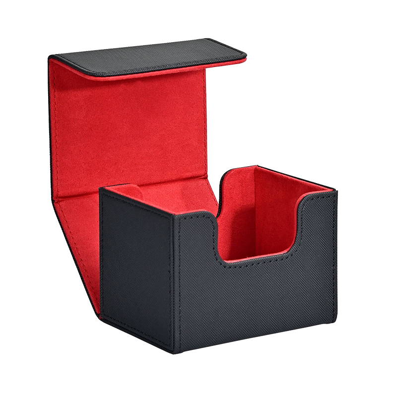 Card Deck Box , Card Storage Box Fits 100 single Sleeved Cards, PU Leather Strong Magnet Card Deck Case for TCG Cards: Burgundy