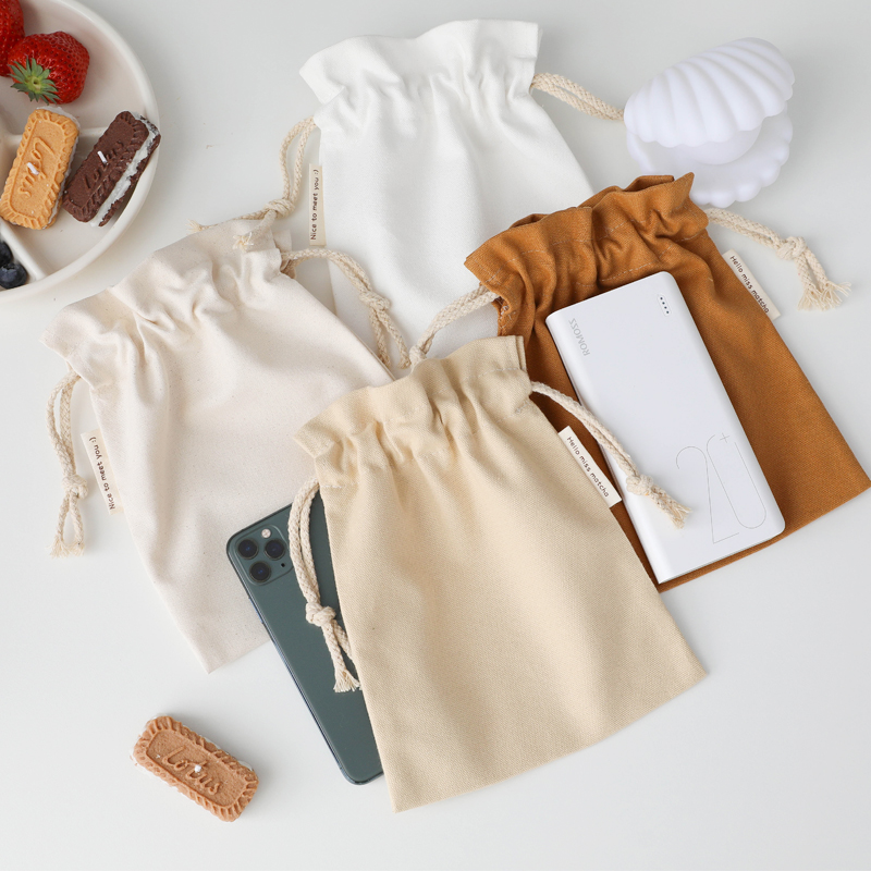 Mid Size Canvas Tasje Effen Kleur Leuke String Tas Mobiele Telefoon Zakje Stof Kerst Cadeau Zakken Stof Koord Pouch