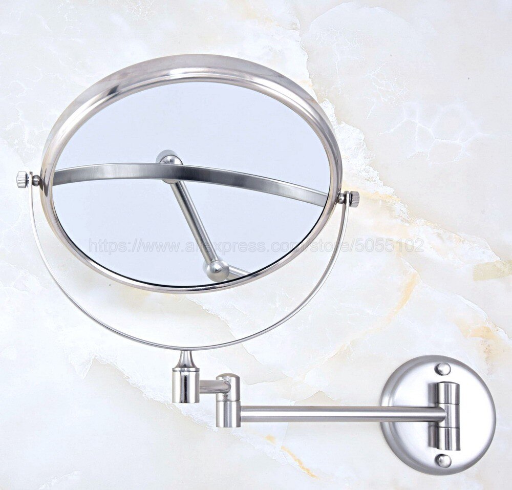Double Side Bathroom Folding Brass Shave Makeup Mirror Brushed Nickel Wall Mounted Dual Arm Extend Bath Mirror zba636
