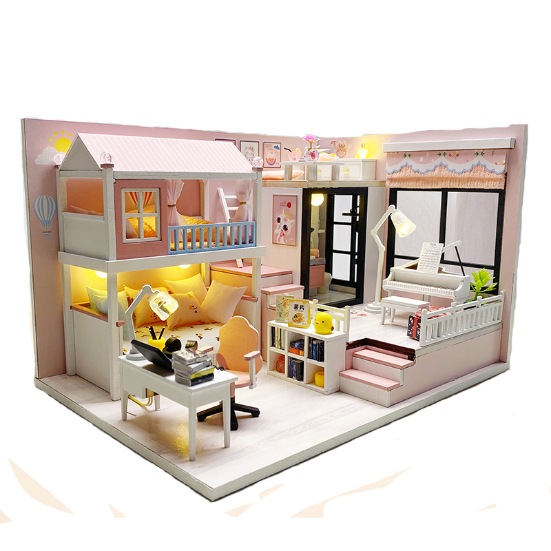 Maisons de poupées en bois pour adultes, bricolage, Kits de construction miniatures avec meubles, maisons de poupées légères, jouets, d'anniversaire pour adultes: Bleu