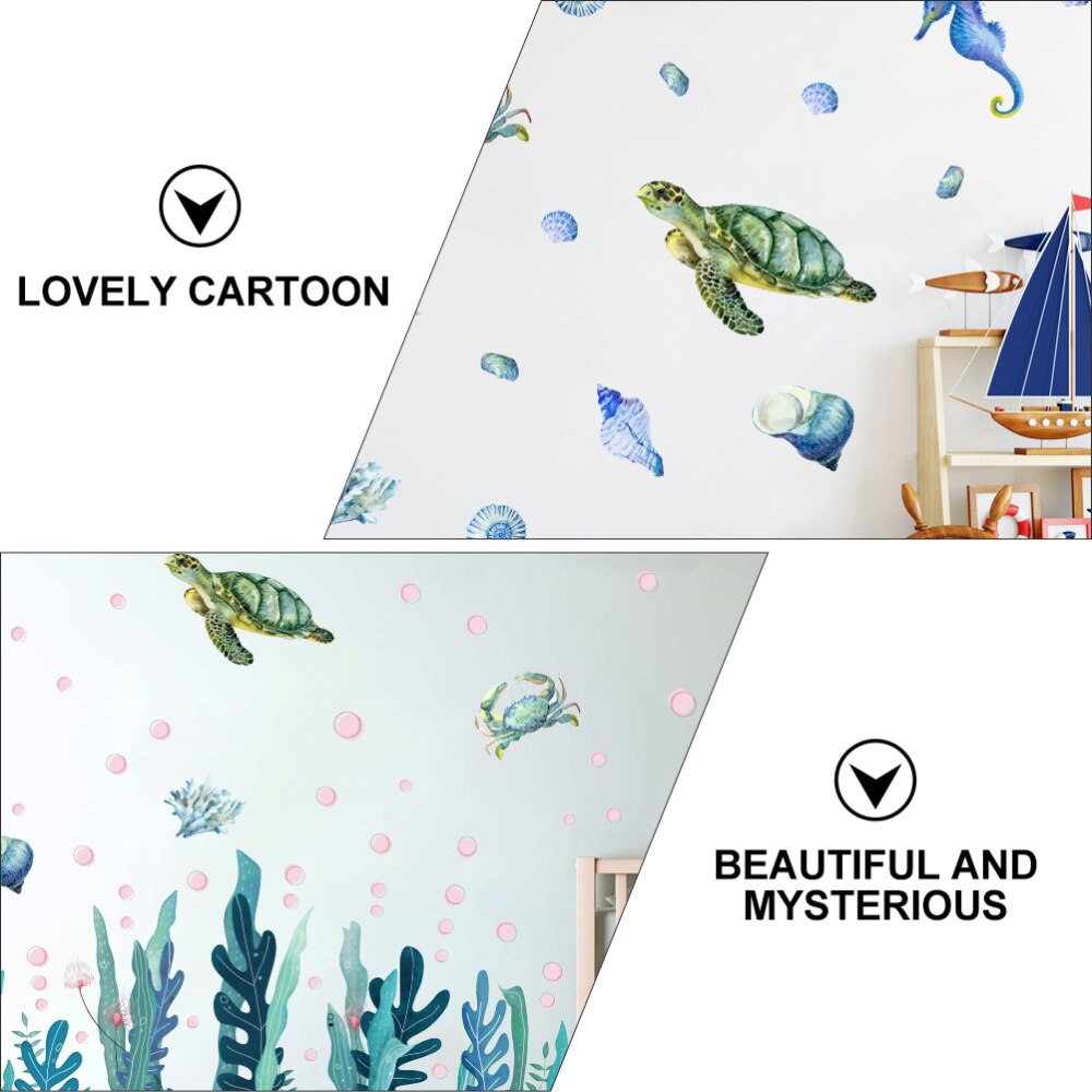 1Pc Sea World Pattern Wall Clings Lovely Fish Turtle Self-adhesive Wall Stickers