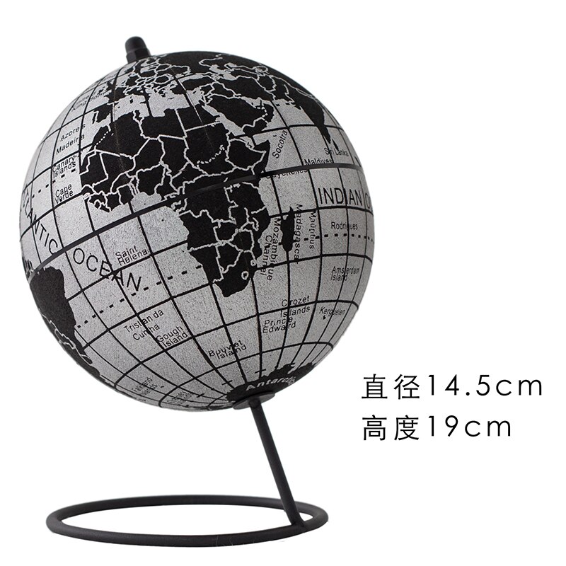 15/18/21/25Cm Engels Kurk Globe Geografie Onderwijs Levert Creatieve Meubels Eenvoudige Decoratie Fotografie Decoratie props: 14.5cm silver black