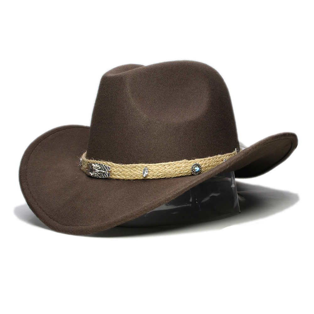 Retro beige skorpion strikket bånd forældre-barn kvinder mænd/kid uld bred skygge cowboy western hat cowgirl bowler kasket  (57cm/54cm)