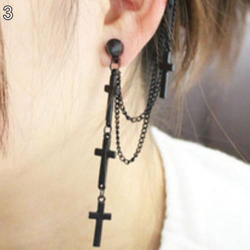 1 Pcs Mode Kruis Kwastje Kettingen Oor Manchet Oorbellen Voor Vrouwen Meisjes Gothic Punk Stijl Cross Hanger Clip Oorbel Trendy sieraden: Black