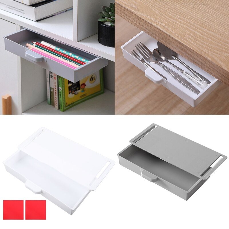 Under Desk Drawer Organizer Hidden Desktop Storage Box for Office Pen Holder Adhesive Kitchen Knife Fork Storage Tray S24 21