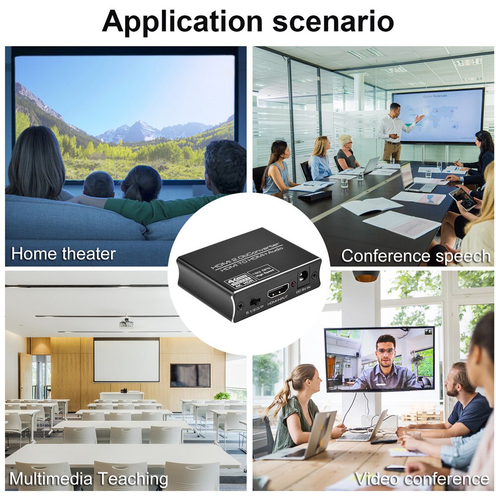4K*2K@60Hz HDMI-Compatible Splitter UHD HDMI-Compatible Audio Seperator Extractor Support SPDIF+R/L Analog Audio Out for TV PS4