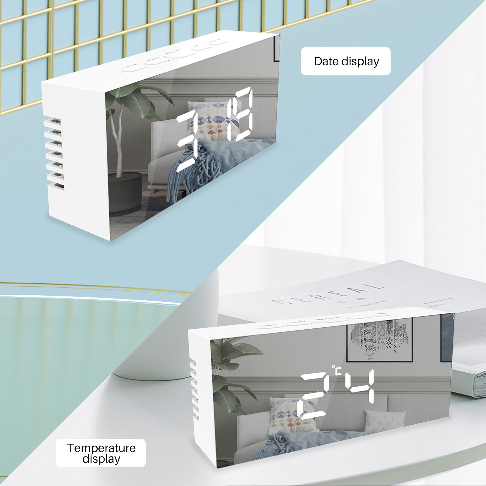 LED Digital Alarm Clock Multifunctional Electronic Clock Portable Bedside Clock with Temperature Display Snooze Memory Function